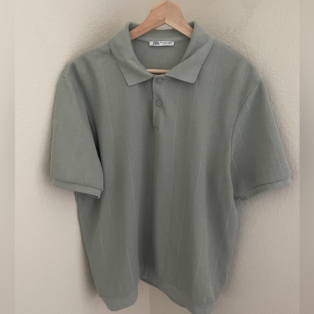 Zara Light Sage Green Polo Short Sleeve Shirt